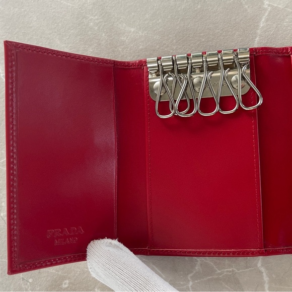 Prada Red Leather 6 Key Slots Holder Case - Picture 11 of 17